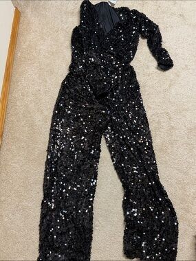 H&M Black Sequin Wrap Jumpsuit